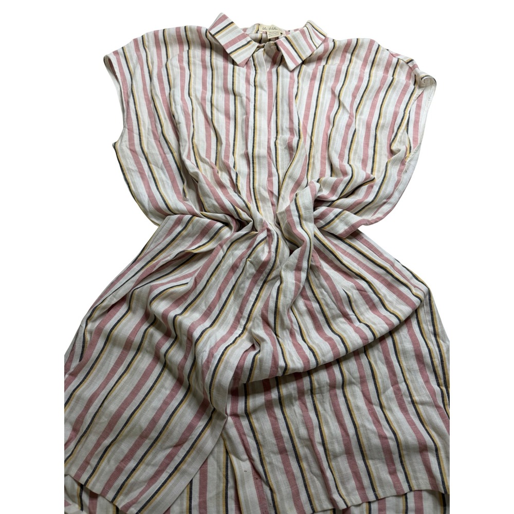 Blu Dahlia Striped Sleeveless Button Down Shirt Dress XL Pink Yellow White